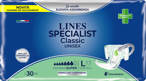 Lines Specialist Classic - Pannolone a Mutandina per Incontinenza Assorbenza Super - Misura Grande 30 Pezzi