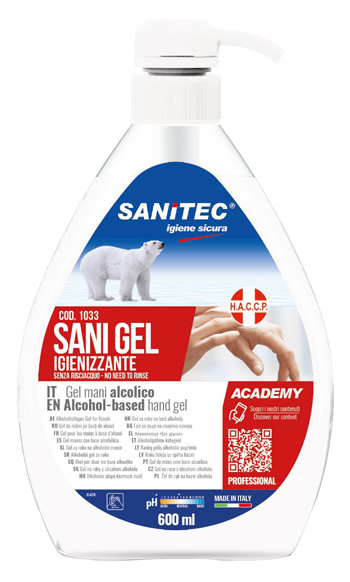 GEL IGIENIZZANTE MANI ALCOLICO 60% PRONTO ALL'USO SANI GEL SANITEC 600 ML USO PROFESSIONALE