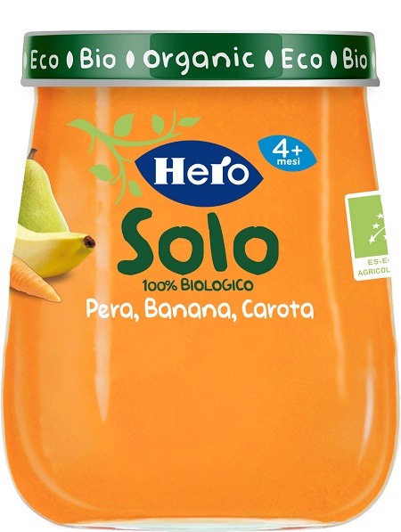 Hero Solo - Omogeneizzato Biologico 100% Gusto Pera Banana Carota - 120 g