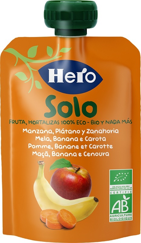 Hero Solo - Frutta Frullata Biologica 100% Gusto Mela Banana Carota - 100 g