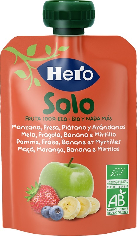Hero Solo - Frutta Frullata Biologica 100% Gusto Mela Banana Fragola - 100 g