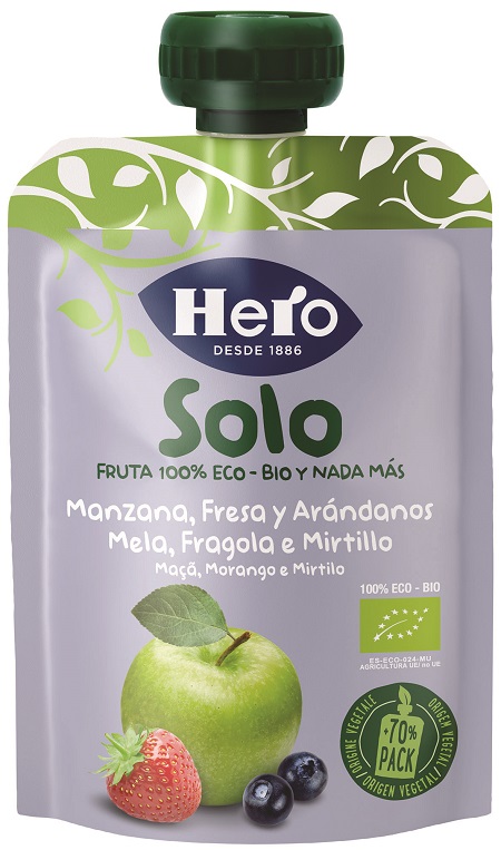 Hero Solo - Frutta Frullata Biologica 100% Gusto Mela Fragola Mirtillo - 100 g