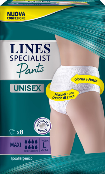 LINES SPECIALIST PANTS MAXI L X 8 PANNOLONE MUTANDINA INDOSSABILE COME NORMALE BIANCHERIA TIPO PULL-ON