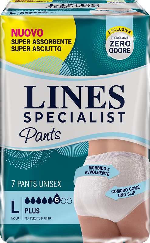 Lines Specialist Pants - Pannoloni Unisex per Incontinenza Assorbenza Plus - Taglia L 7 Pezzi