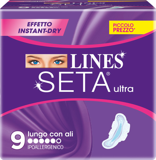 Lines Seta Ultra - Assorbenti Lunghi con Ali - 9 Pezzi