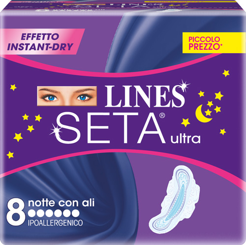 Lines Seta Ultra - Assorbenti Notte con Ali - 8 Pezzi