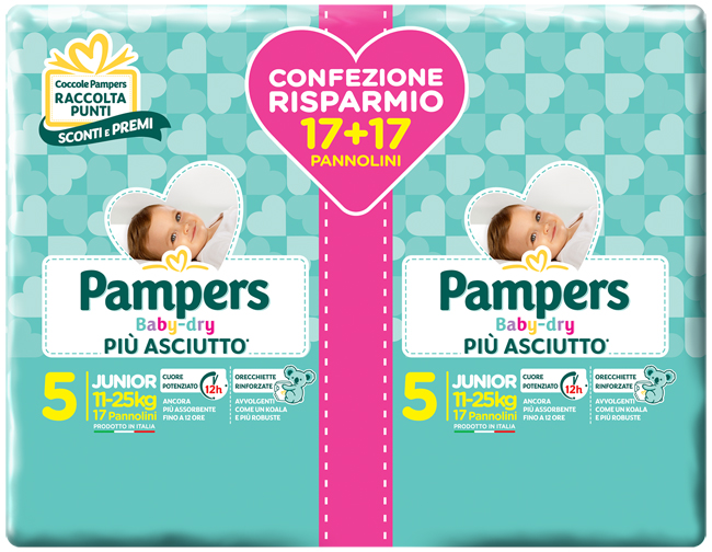 Pampers Baby Dry - Pannolini Junior Downcount Taglia 5 - 34 Pezzi
