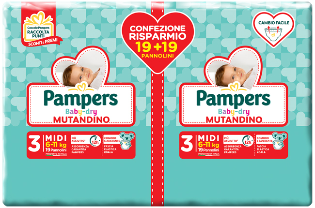 PAMPERS BABY DRY PANNOLINO A MUTANDINA DUO DWCT MIDI 38 PEZZI