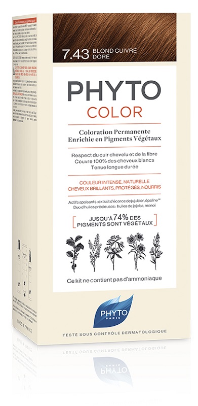 PHYTOCOLOR 7,43 BIONDO RAMATO DORATO LATTE + CREMA + MASCHERA + FOGLIETTO ILLUSTRATIVO + 1 PAIO DI GUANTI