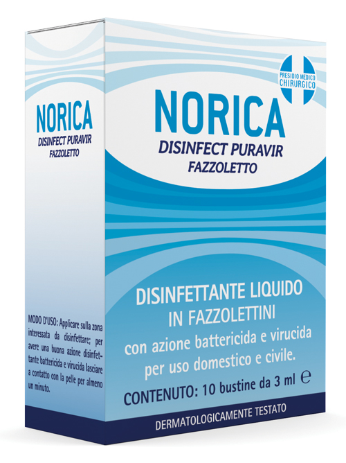 NORICA DISINFECT PURAVIR FAZZOLETTO 10 BUSTINE DA 3 ML