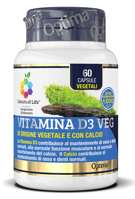 Colours Of Life Vitamina D3 Veg - Integratore per il Benessere delle Ossa - 60 Capsule