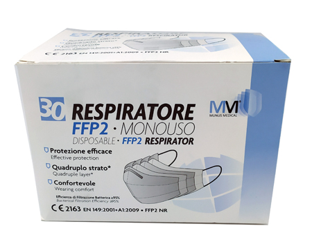 RESPIRATORE MUNUS MEDICAL FFP2 KN95 30 PEZZI