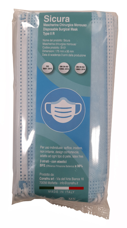 SICURA MASCHERINA CHIRURGICA TIPO II 10 PEZZI