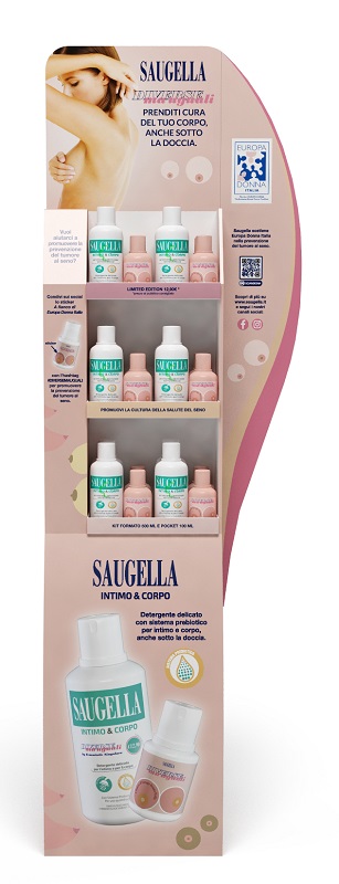 ESPOSITORE SAUGELLA DIVERSE MA UGUALI INTIMO&CORPO 12 BUNDLEDI INTIMO&CORPO 500 ML + 100 ML