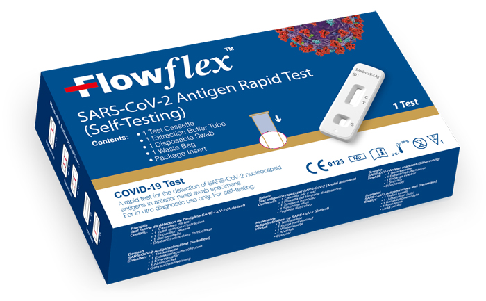 TEST ANTIGENICO RAPIDO COVID-19 FLOWFLEX AUTODIAGNOSTICO DETERMINAZIONE QUALITATIVA ANTIGENI SARS-COV-2 IN TAMPONI NASALI MEDIANTE IMMUNOCROMATOGRAFIA PROVETTA CON ALLUMINIO