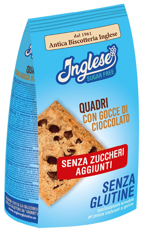 INGLESE BISCOTTI QUADRI CON GOCCE DI CIOCCOLATO SENZA ZUCCHERI AGGIUNTI 300 G