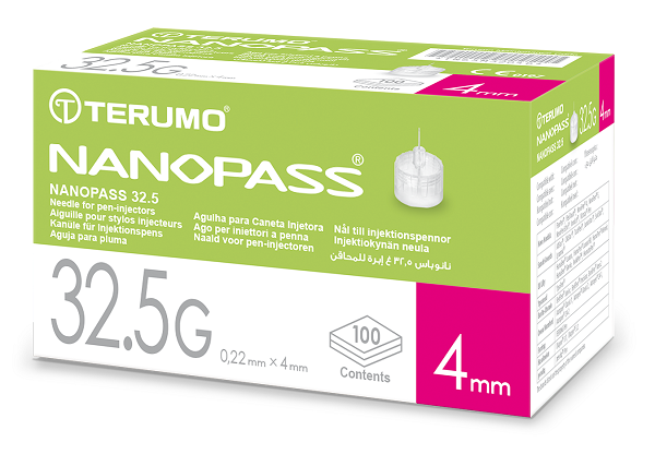 AGO PER PENNA DA INSULINA NANOPASS 32,5 GAUGE LUNGHEZZA 4 MM100 PEZZI