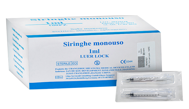 SIRINGA INFUSIONE E IRRIGAZIONE MONOUSO CAPACITA' 1ML GAUGE25 LUER LOCK 100 PEZZI