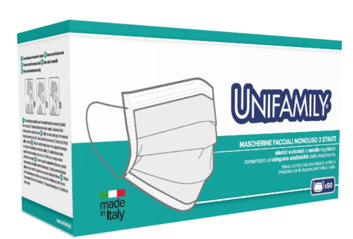 UNIFAMILY MASCHERINA CHIRURGICA TIPO II ROSSA 50 PEZZI