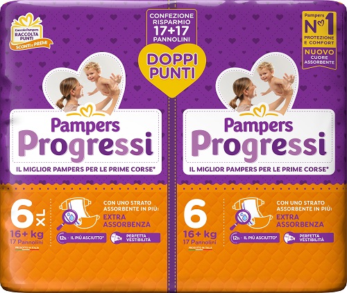 PAMPERS PROGRESSI EXTRALARGE 6+ 16+KG 34 PEZZI