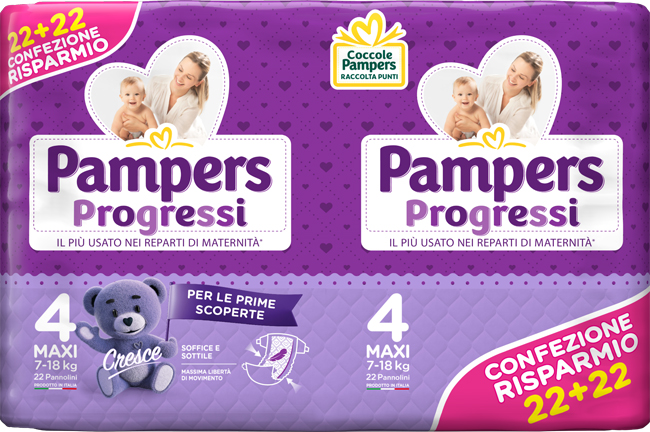 PAMPERS PROGRESSI MAXI PANNOLINO 4 7-18KG 44 PEZZI