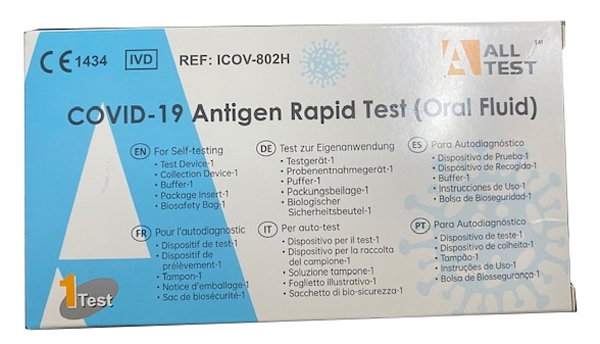 TEST ANTIGENICO RAPIDO COVID-19 ALLTEST AUTODIAGNOSTICO DETERMINAZIONE QUALITATIVA ANTIGENI SARS-COV-2 IN CAMPIONI SALIVARI MEDIANTE IMMUNOCROMATOGRAFIA