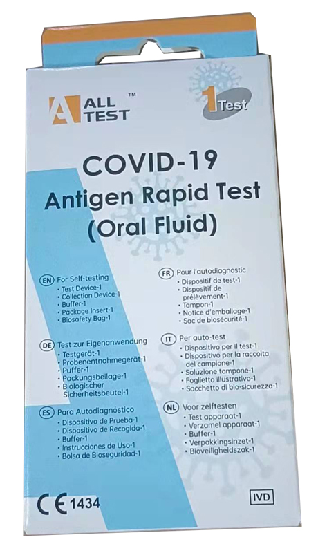TEST ANTIGENICO RAPIDO COVID-19 ALLTEST AUTODIAGNOSTICO DETERMINAZIONE QUALITATIVA ANTIGENI SARS-COV-2 IN CAMPIONI SALIVARI MEDIANTE IMMUNOCROMATOGRAFIA