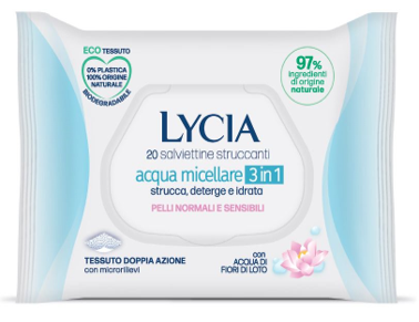 LYCIA SALVIETTINE STRUCCANTI ACQUA MICELLARE 3 IN 1 20 PEZZI