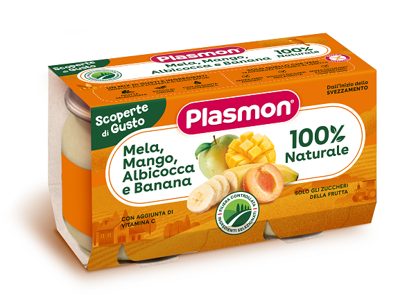 PLASMON OMOGENEIZZATO MELA MANGO ALBICOCCA BANANA 2 PEZZI DA104 G