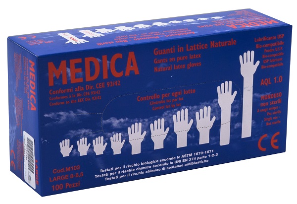 GUANTI LATTICE CON POLVERE LARGE 100 PEZZI