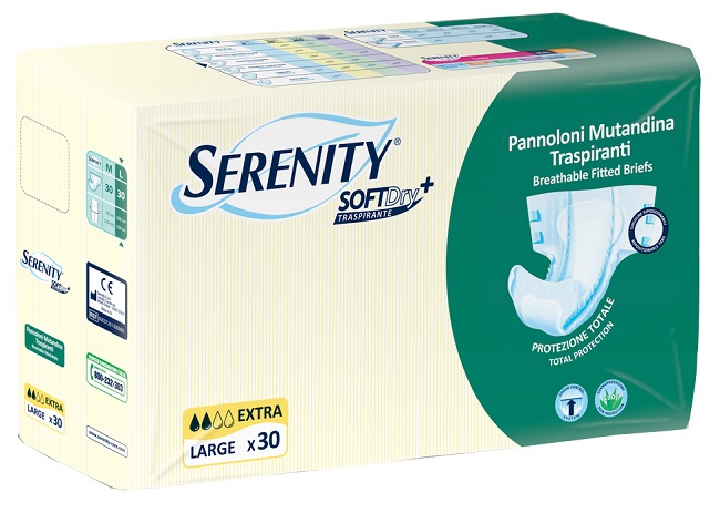 PANNOLONE MUTANDINA PER INCONTINENZA SERENITY SOFTDRY+ EXTRATAGLIA LARGE 30 PEZZI