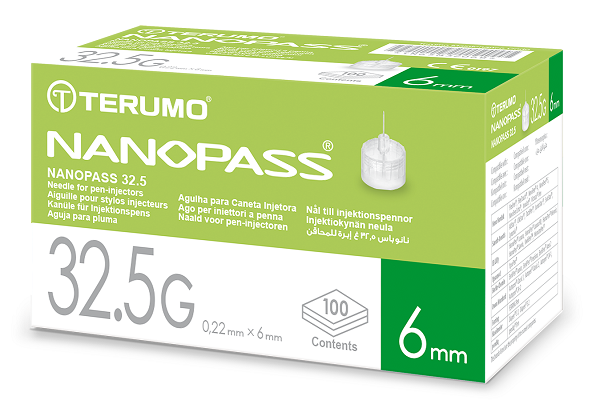 AGO PER PENNA DA INSULINA NANOPASS 32,5 GAUGE LUNGHEZZA 6 MM100 PEZZI