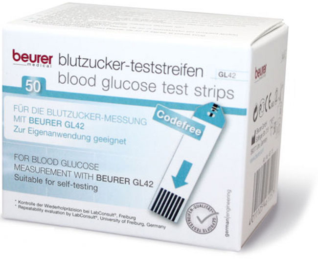 STRISCE MISURAZIONE GLICEMIA BEURER PER GLUCOMETRO GL42 E GL43 IN FLACONE 50 PEZZI