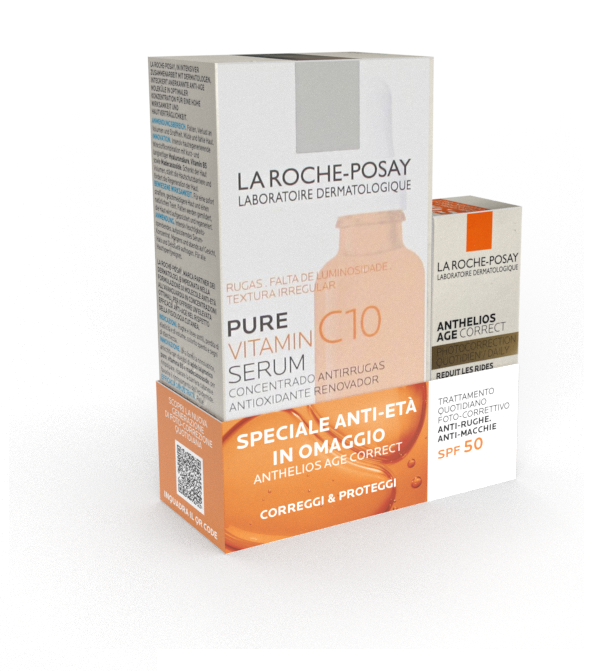 La Roche-Posay - Vitamin C 10 Siero Viso 30 ml + Anthelios Age Correct Fluido Viso con Protezione Solare Molto Alta SPF 50 3 ml
