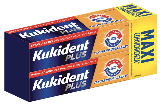 Kukident Plus Doppia Azione Crema Adesiva Protesi 2 x 65 g