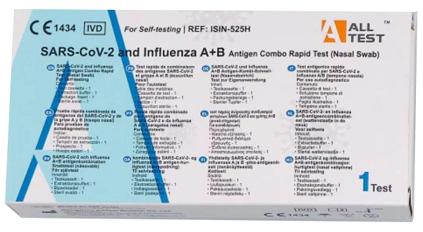 TEST ANTIGENICO RAPIDO COVID-19 ALLTEST AUTODIAGNOSTICO DETERMINAZIONE QUALITATIVA ANTIGENI SARS-COV-2 E INFLUENZA A+B IN TAMPONI NASALI MEDIANTE IMMUNOCROMATOGRAFIA