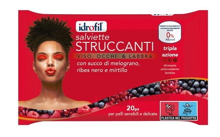 IDROFIL SALVIETTINE STRUCCANTI SUCCO DI MELOGRANO RIBES NEROE MIRTILLO 20 PEZZI