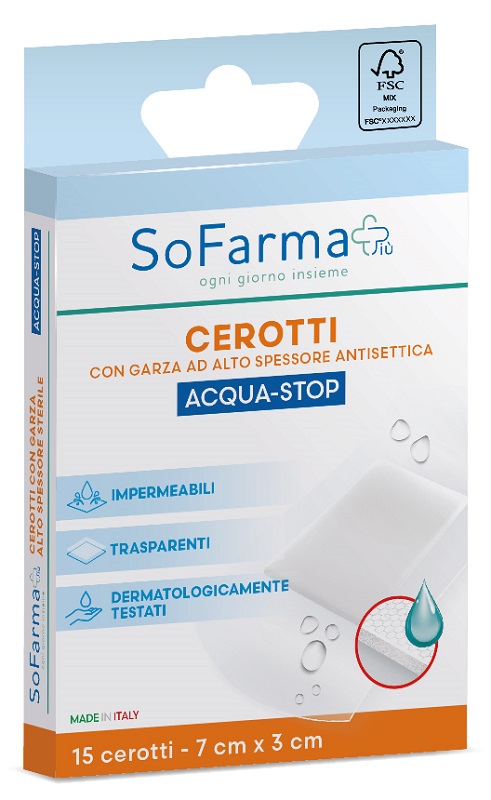 CEROTTO ACQUASTOP SOFARMAPIU' 7X3 CM 15 PEZZI