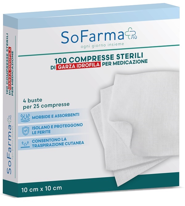 COMPRESSA IN COTONE SOFARMAPIU' 10X10 CM 100 PEZZI