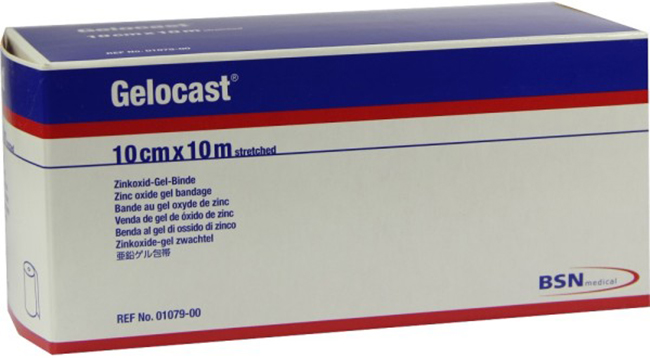 BENDA IN GARZA NON ELASTICA GELOCAST GEL DI OSSIDO DI ZINCOIMPREGNATA E PRONTA ALL'USO M1X10CM