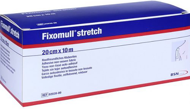 FASCIA AUTOADESIVA IPOALLERGENICA FISSAGGIO SU AMPIA SUPERFICIE FIXOMULL. SUPPORTO IN GARZA DI VISCOSA COLORE BIANCO MASSA IN POLICARBONATO SENZA RESINE E GOMME NATURALI. 20X1000CM