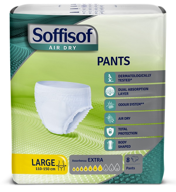 PANNOLONE PER INCONTINENZA SOFFISOF AIR DRY PANTS EXTRA LARGE 8 PEZZI