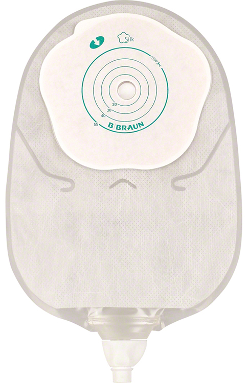 SACCA UROSTOMIA MONO PEZZO CON PROTETTORE CUTANEO E ADESIVOMICROPOROSO CON RUBINETO E VALVOLA ANTIREFLUSSO SILK MISURA12/55MM 30 PEZZI FLEXIMA URO
