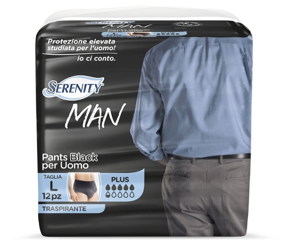 PANNOLINO SERENITY MAN PANTS BLACK TAGLIA LARGE 12 PEZZI