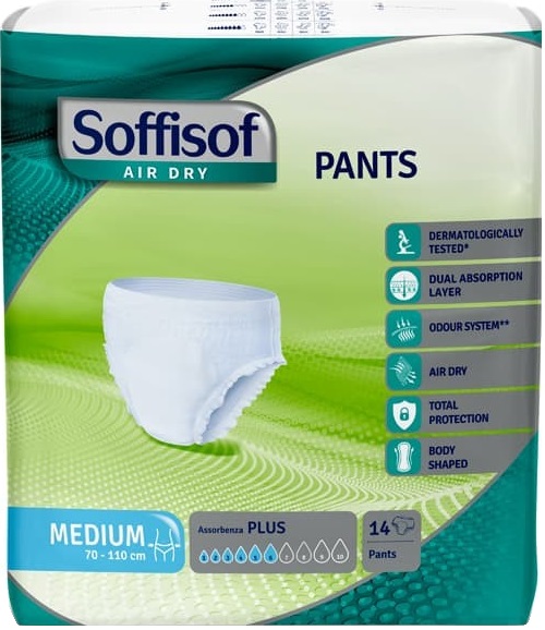 PANNOLONE PER INCONTINENZA SOFFISOF AIR DRY PANTS PLUS LARGE14 PEZZI