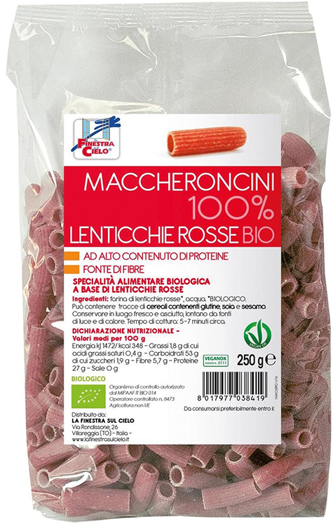 LA FINESTRA SUL CIELO MACCHERONCINI LENTICCHE ROSSE BIO 250G