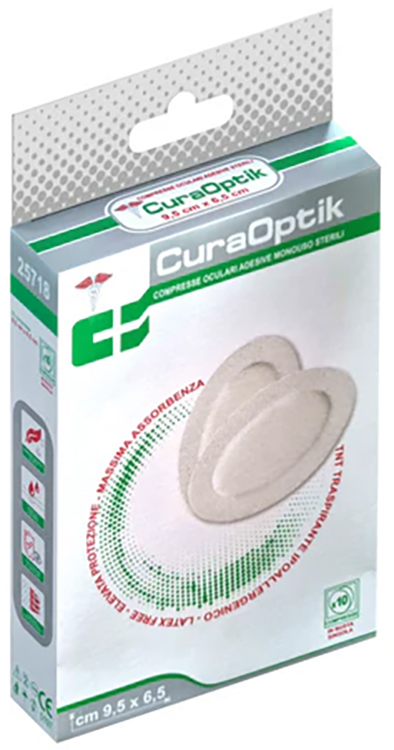 COMPRESSA OCULARE STERILE ADESIVA CURA OPTIK IN PURO COTONEPER MEDICAZIONE MONOUSO AD INCARTO SINGOLO 10 PEZZI