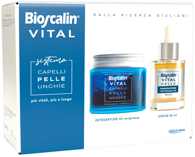 BIOSCALIN VITAL SISTEMA CAPELLI PELLE & UNGHIE BIOSCALIN CAPELLI PELLE & UNGHIE 60 COMPRESSE + SIERO RIGENERANTE VISO 30ML