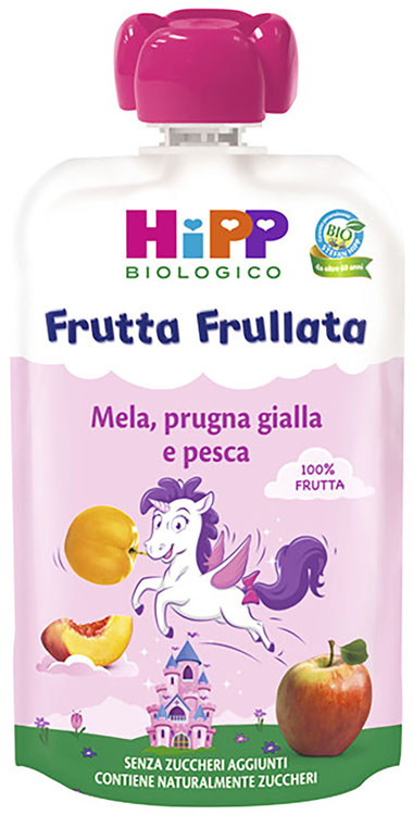 HIPP BIO FRUTTA FRULLATA UNICORNO MELA PRUGNA GIALLA PESCA 90 G